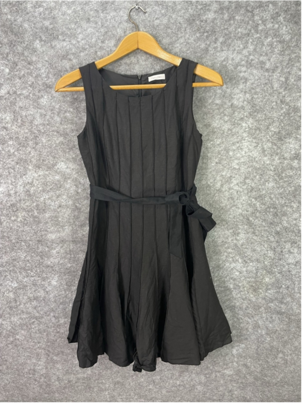 Calvin Klein Dress Womens Small Black Sleeveless Belted Pleated Fit Flare